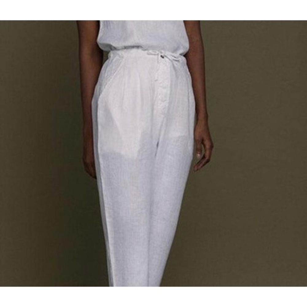 Reistor Hemp Pants Drawstring Waist‎ High Rise Casual White Sz L Coastal Resort